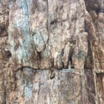 Vertical copper-iron oxide stockwork in quartz monzonite, south end of North Pit